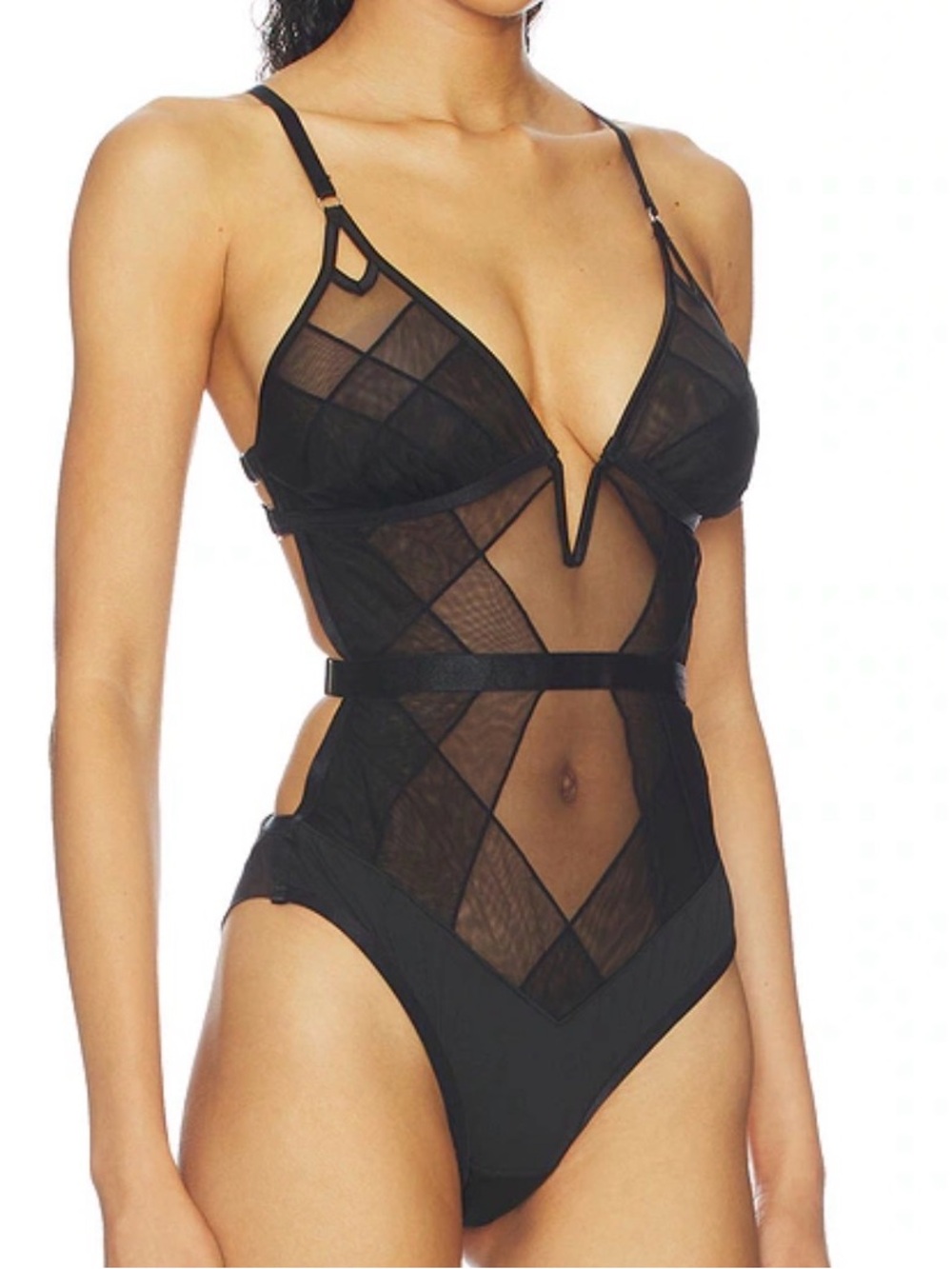 NWT (XL) Thistle & Spire Eclipse Bodysuit - Black Geometric/Deco Mesh